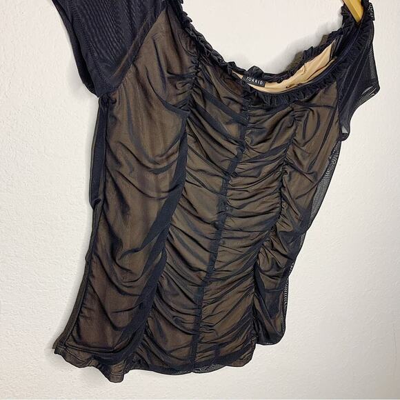 NWT Torrid Ruched Off-Shoulder Short Sleeve Mesh Top Black Nude 0/L/12 $39.50 - Picture 6 of 11